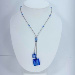 BLUE SQUARES. Genuine Italian Murano Glass Necklace. Make a Statement!